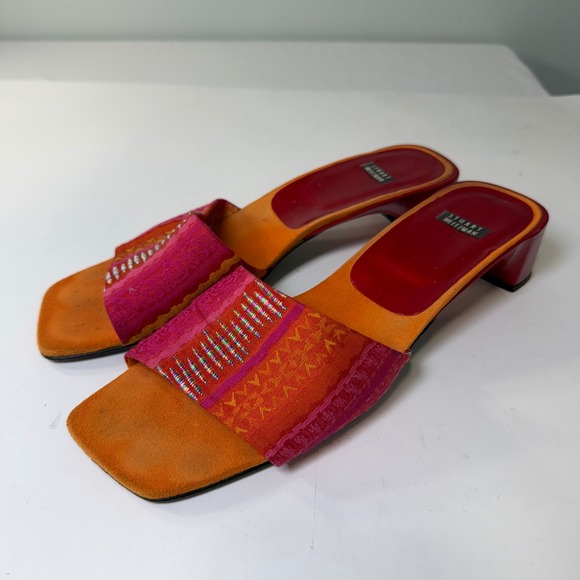 Stuart Weitzman Shoes - Stuart Weitzman Vintage Square Toe Slide Sandals Red Patent Block Heel Womens 9B